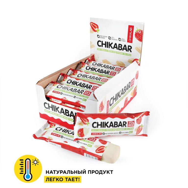 CHIKALAB Батончик глазированный КЛУБНИКА СО СЛИВКАМИ с начинкой 60гр