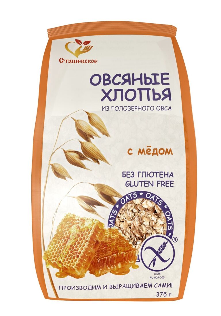Сташевское Хлопья овсяные без глютена с мёдом 375 гр.