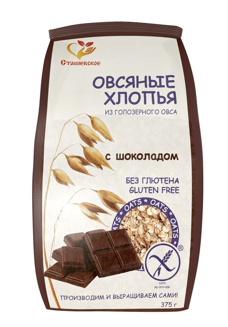 Сташевское Хлопья овсяные без глютена с шоколадом 375 гр.