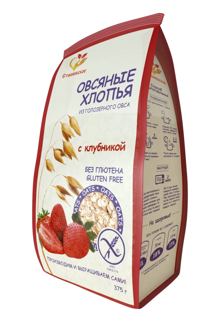 Сташевское Хлопья овсяные без глютена с клубникой 375 гр.