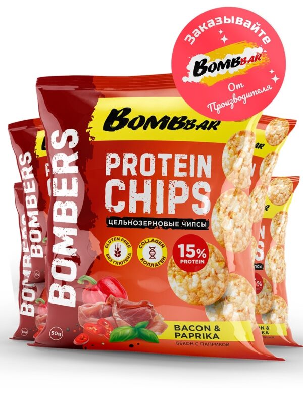 BOMBBAR Чипсы цельнозерновые протеиновые со вкусом «Бекон с паприкой» 50г