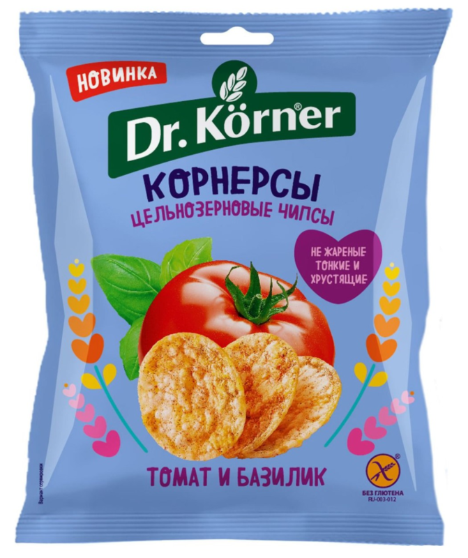 Чипсы цельнозер. кукуруз-рисов. «С томатом и базиликом » 50гр.