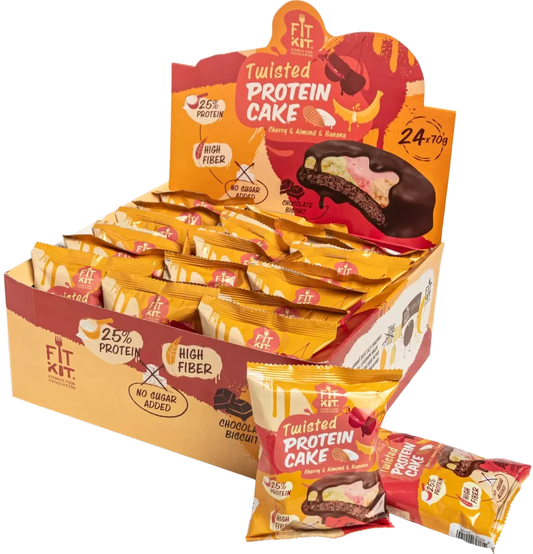 FIT KIT Protein TWISTED cake 70гр Вишня-миндаль-банан