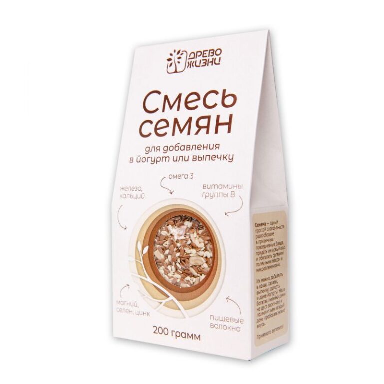 Древо Жизни Смесь семян для добавления в йогурт и выпечку (лён, подсолнечник, кунжут) 200гр.