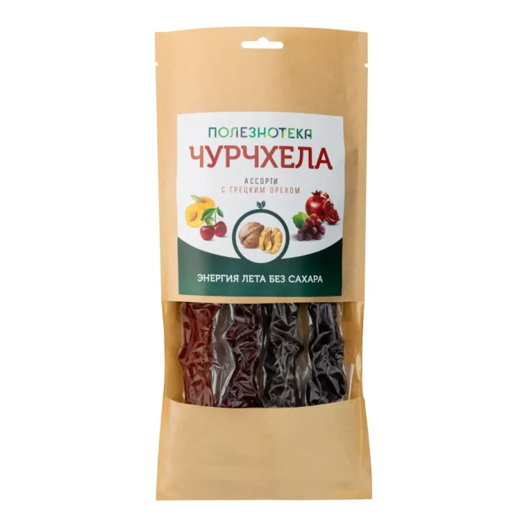 Полезнотека Чурчхела ассорти с грец.орехом без сахара (абрикос, вишня, гранат, тёмный виноград) 4 шт