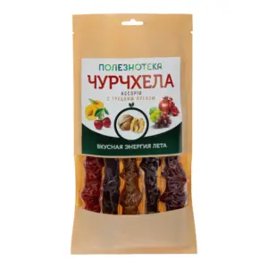 Полезнотека Чурчхела ассорти с грецким орехом(абрикос,вишня,гранат,светлый и темный виноград)5шт.в упаковке