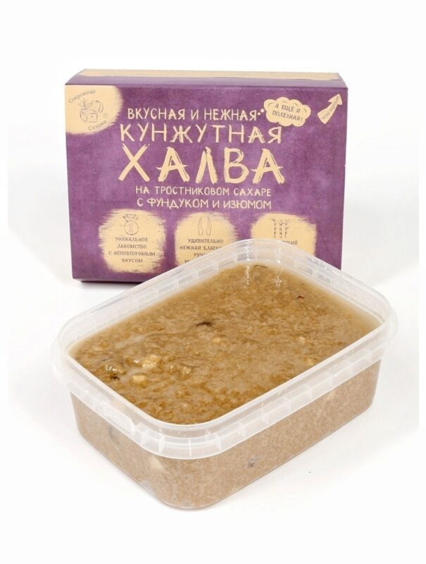 Сокровища Сезама Халва кунжутная на тростниковом сахаре с фундуком и изюмом 290 гр.