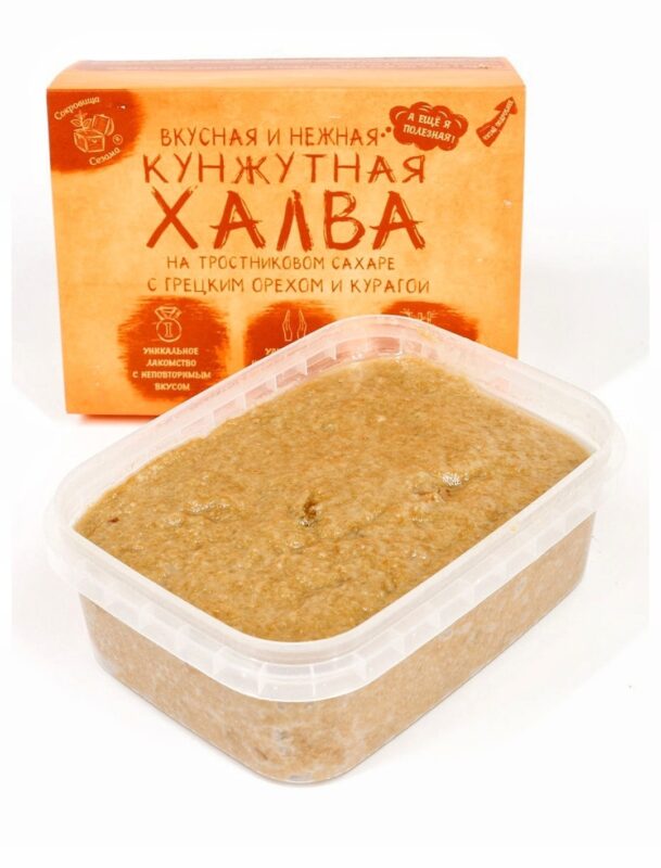 Сокровища Сезама Халва кунжутная на тростниковом сахаре с грецким орехом и курагой 290 гр.
