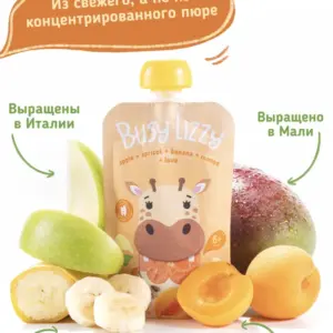 Buzy Lizzy Детское органическое пюре из яблок, абрикосов, банана и манго 100 гр.
