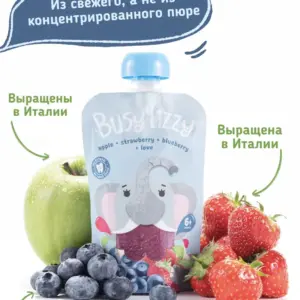 Buzy Lizzy Детское органическое пюре из яблок, клубники и черники 100 гр.