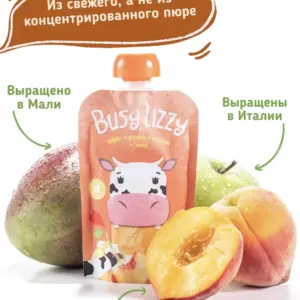 Buzy Lizzy Детское органическое пюре из яблок, персиков и манго 100 гр.