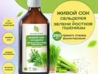 ОРГАНИК МИРЪ Живой сок Сельдерея+Зелени ростков пшеницы прямого отжима 250 мл.