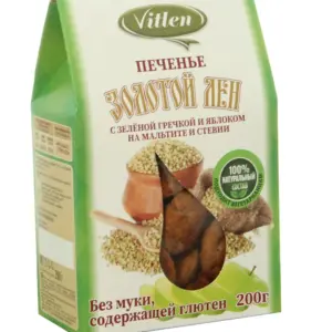 Vitlen Золотой Лён Печенье с зелёной гречкой и яблоком на мальтите и стевии 200гр.