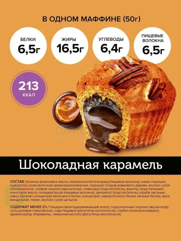 Маффин с нач. «Шоколадная карамель» ТМ «FitnesSHOCK» 50гр