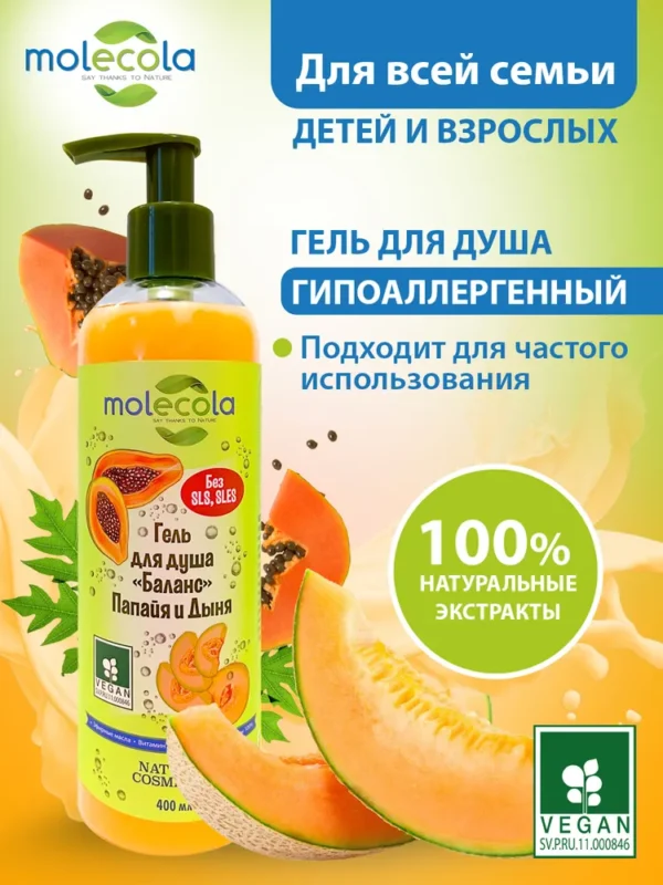 Molecola Гель для душа баланс «Папайя и дыня» 400 мл.