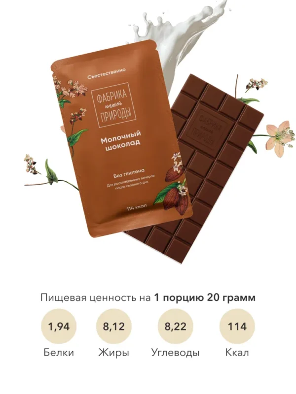 Nature’s ows factory Молочный Шоколад с Гречишным чаем 20г.