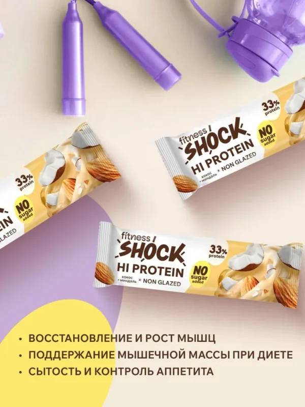 FitnesSHOCK батончик Hi protein 60гр Миндаль- кокос