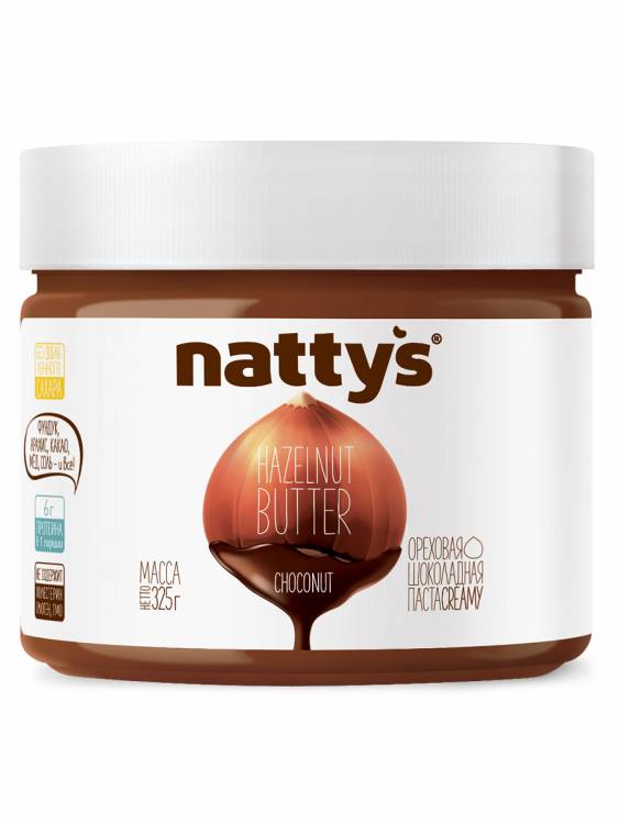 NATTYS Choconut Паста ореховая с какао и мёдом 325 гр.