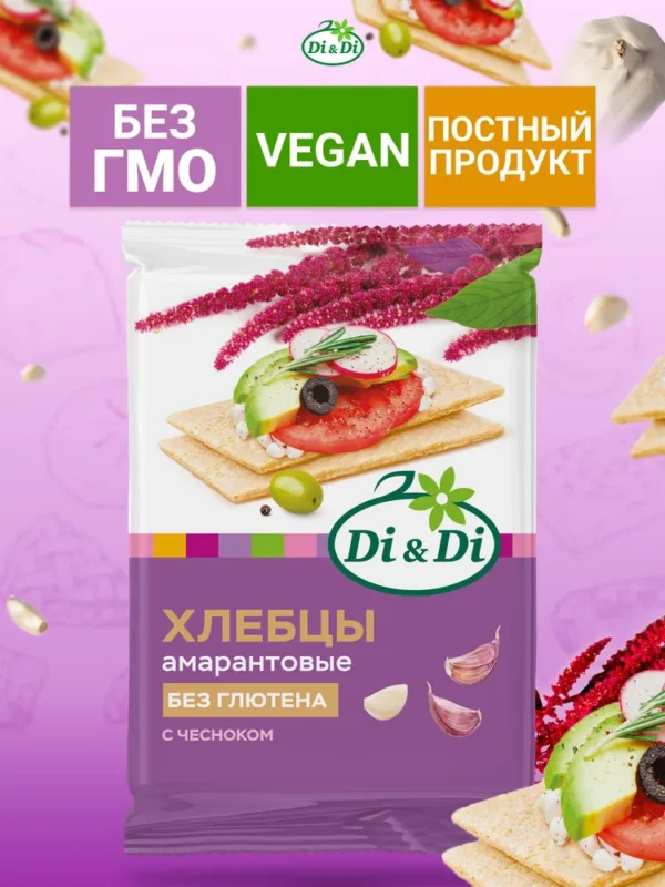 Хлебцы амарантовые «Di&Di» с топинамбуром и чесноком 100гр.