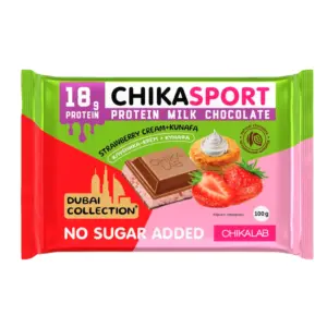 Chikasport ТМ "CHIKALAB" Молочный шоколад Dubai с клубникой и хрустящим тестом 100 гр.