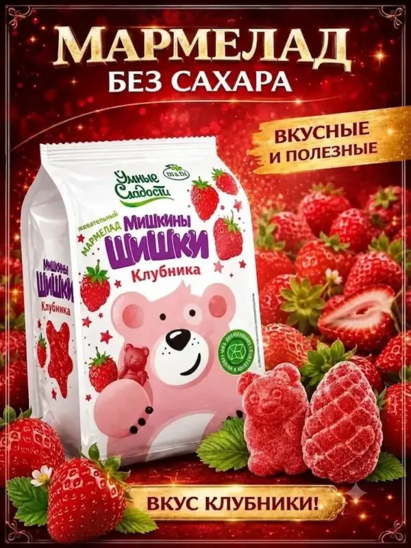 Мармелад «Умные сладости» Мишкины шишки со вкусом клубники 150 гр.