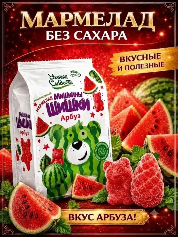 Мармелад «Умные сладости» Мишкины шишки со вкусом арбуза 150 гр.